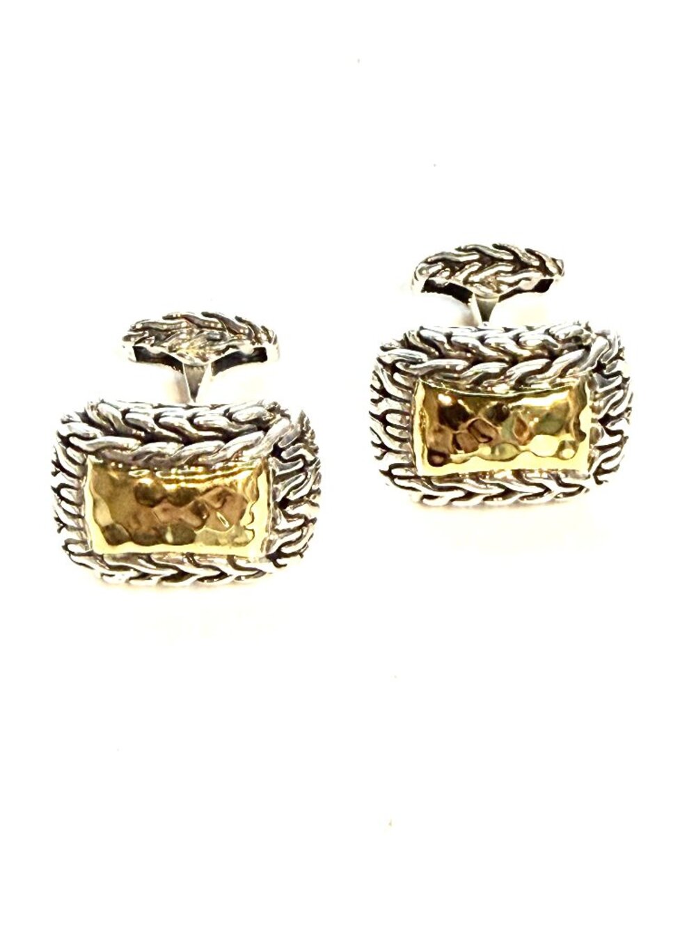 John Hardy Estate Sterling Silver Cufflinks 22K Yellow Gold JH115